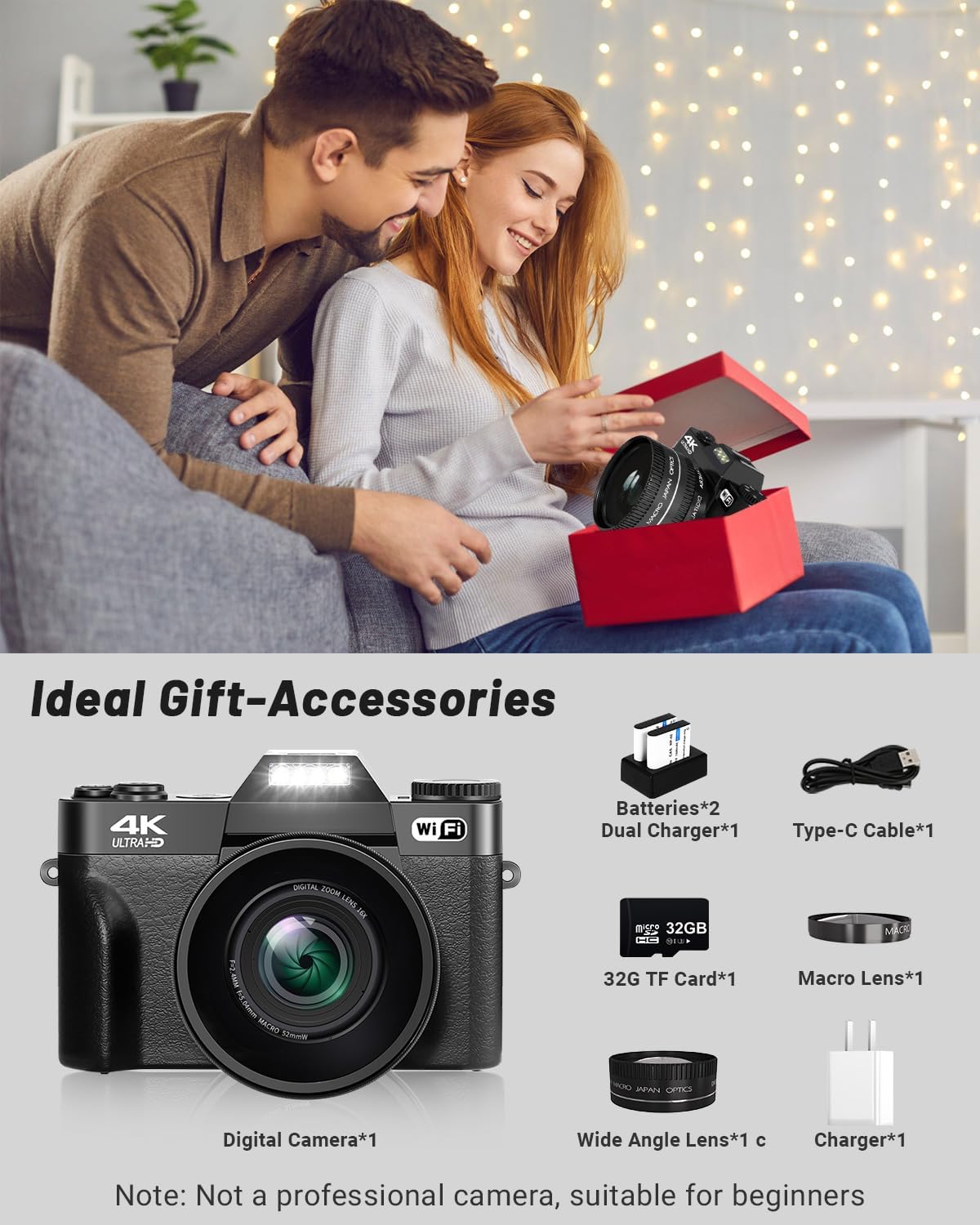 2024 Upgrade VJIANGER Digital Camera for Photography 4K 56MP Vlogging Camera for YouTube with WiFi, 180° Flip Screen, 16X Digital Zoom, 52mm Lens, 2 Batteries, 32GB Micro SD Card(Black) - Image 2