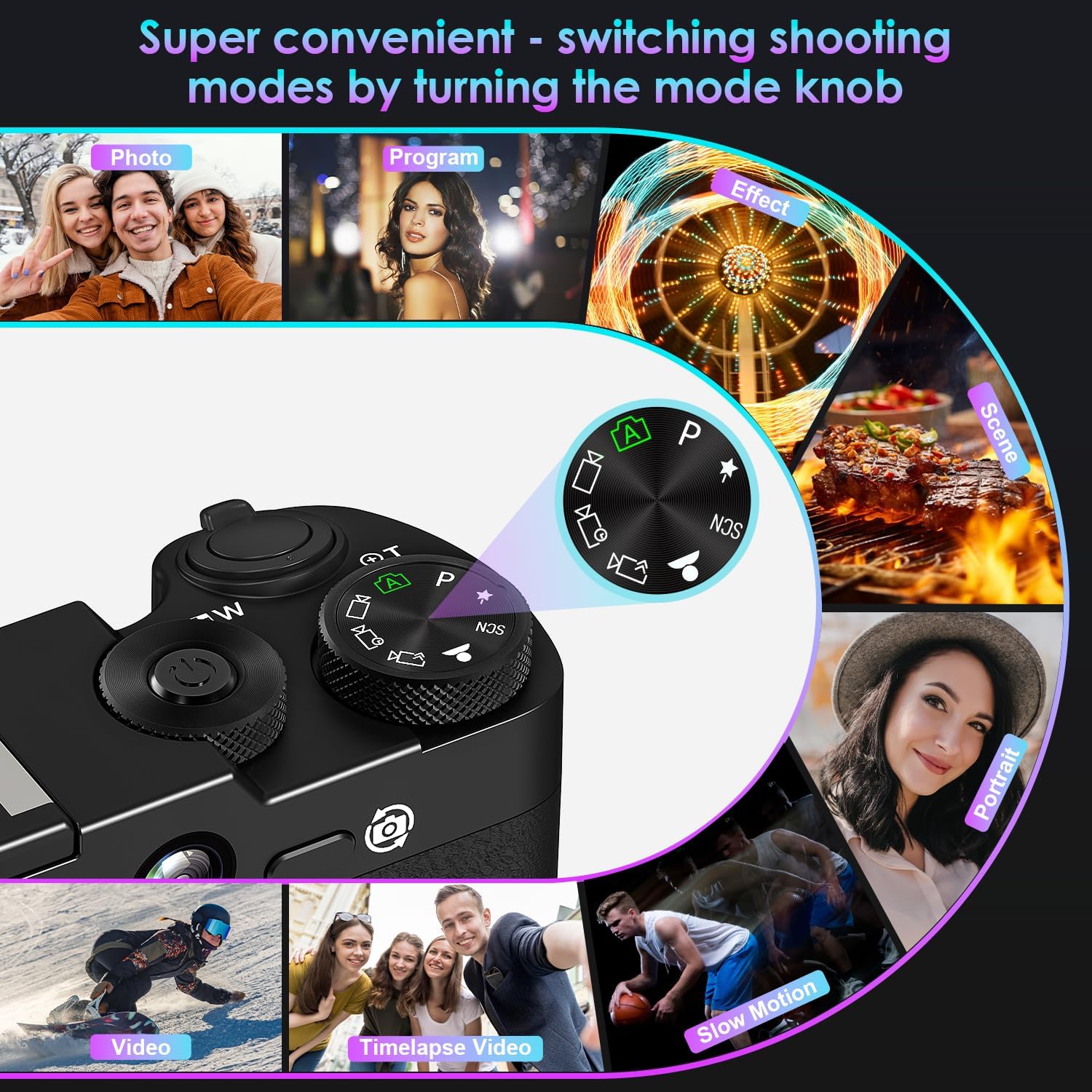 5K 64MP Digital Camera 3X Optical Zoom, WiFi Cameras for Photography & Video, Autofocus Travel Vlogging Camera for YouTube, 64GB Card, 2 Batteries - Image 6