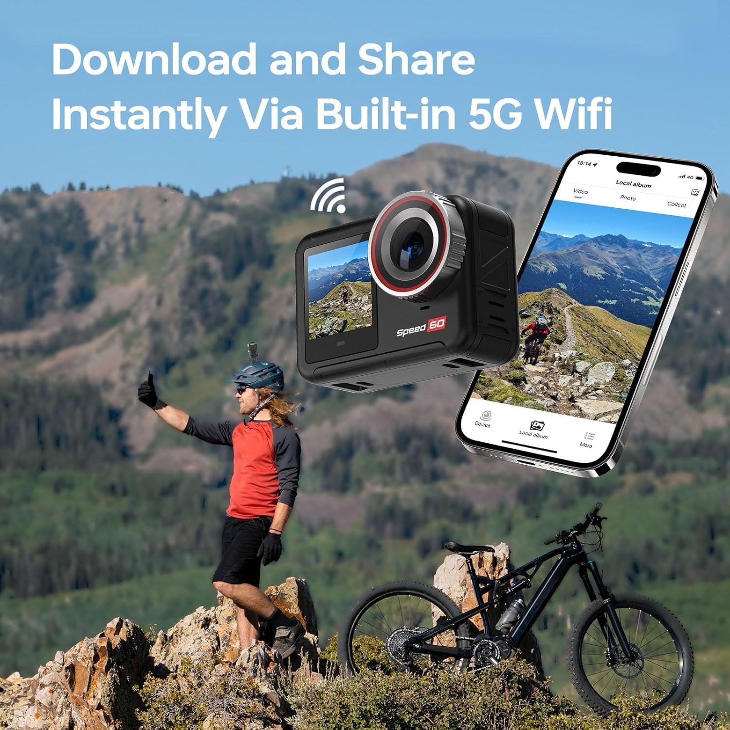 Action Camera Speed 60 4K60FPS 48MP WiFi with 2.35" HDR Touch Screen EIS 8X Zoom Remote Control,Bare Machine Waterproof 33FT with Waterproof Case 131FT, 2x2150mAh Battery, 30 Burst Vlog Camera - Image 3