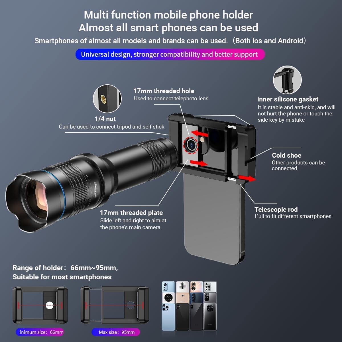 APEXEL 36X Telephoto Lens Kit for Smartphone, Magnification Phone Lens with Universal Clip Attachment, HD Magnifier Photography Lens for iPhone Android Phone (Fits for Almost All Phone) - Image 3